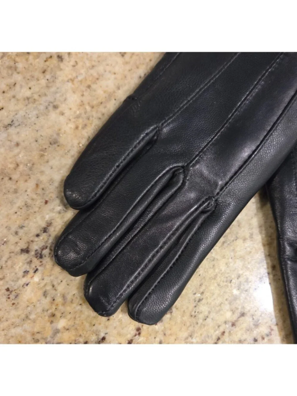 New! Women's Size S Black Leather Fleece Lined Gloves Ruffle Edge